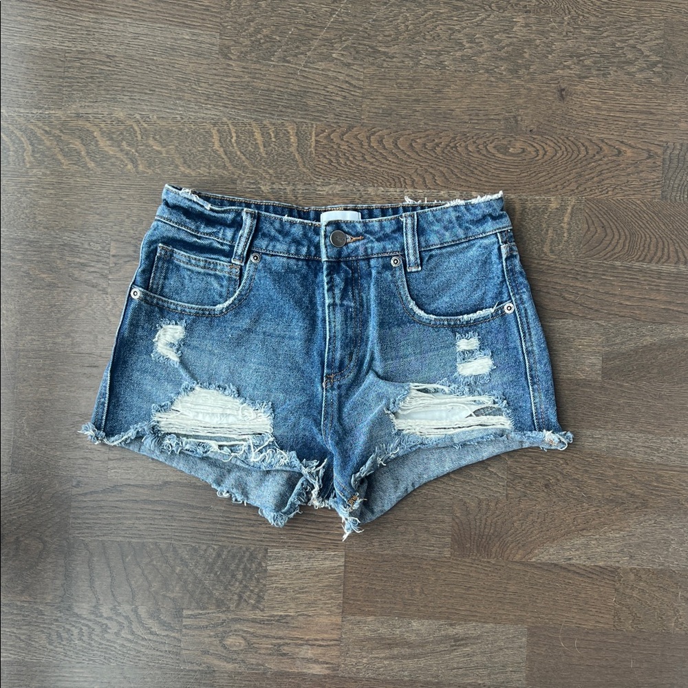 RVCA Blue Distressed Jean Shorts